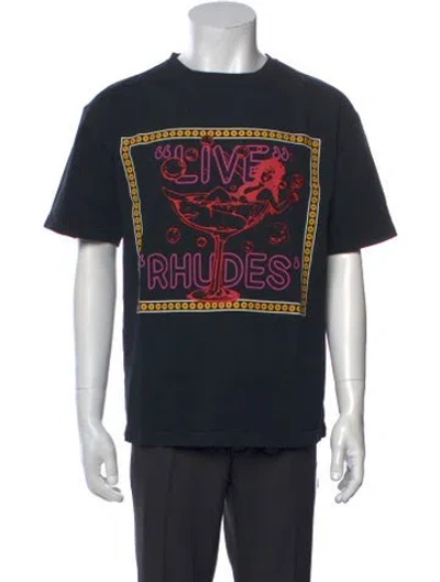 Pre-owned Rhude Graphic Print Crew Neck T-shirt In Black