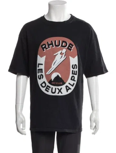 Pre-owned Rhude Graphic Print Crew Neck T-shirt In Black