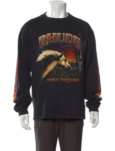 Pre-owned Rhude Graphic Print Crew Neck T-shirt In Black