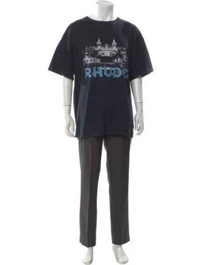 Pre-owned Rhude Graphic Print Crew Neck T-shirt In Blue