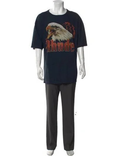 Pre-owned Rhude Graphic Print Crew Neck T-shirt In Blue