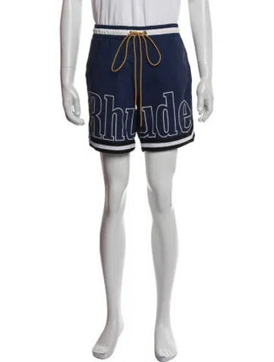 Pre-owned Rhude Graphic Print Embroidered Accent Swim Trunks In Blue