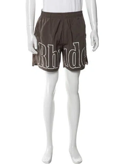 Pre-owned Rhude Graphic Print Embroidered Accent Swim Trunks In Brown