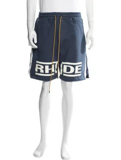 Pre-owned Rhude Graphic Print Jogger Shorts In Blue