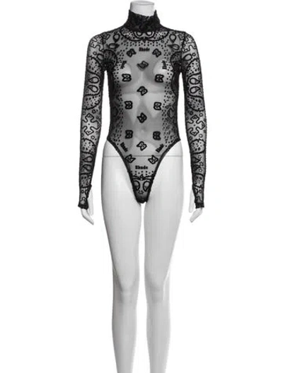 Pre-owned Rhude Graphic Print Mock Neck Bodysuit In Black