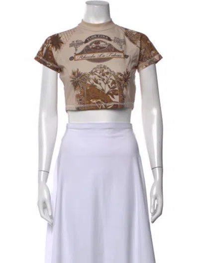 Pre-owned Rhude Graphic Print Mock Neck Crop Top In Neutrals