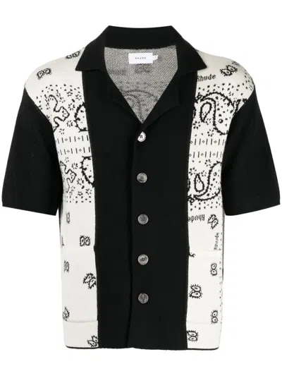 Rhude Graphic-print Notched-collar Shirt In Black