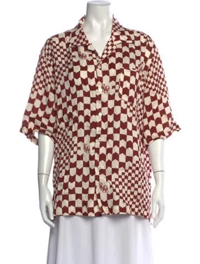 Pre-owned Rhude Graphic Print Short Sleeve Button-up Top In Red