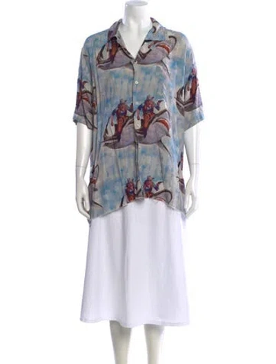 Pre-owned Rhude Graphic Print Short Sleeve Top In Blue