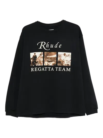 Rhude Regatta Tour Long Sleeve Graphic T Shirt In Black