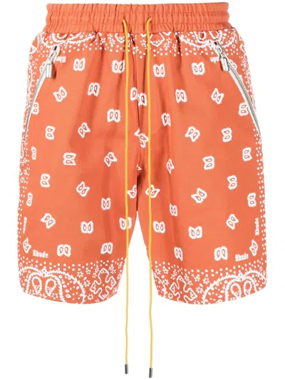 Rhude Orange Bandana Shorts In Vintage Orange