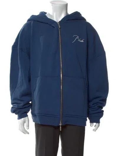 Pre-owned Rhude Graphic Print V-neck Hoodie In Blue