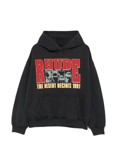Rhude Graphic-print Drawstring Hoodie In Black