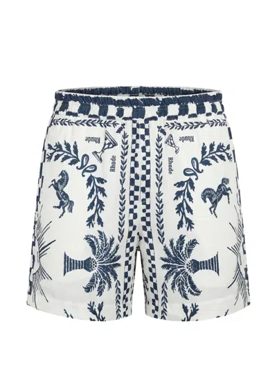 Rhude Graphic-print Drawstring Shorts In White
