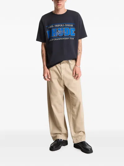 Rhude Mens Graphic-print Oversized Cotton T-shirt Vintage Black