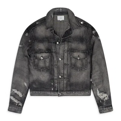 Rhude Ripped-detail Denim Jacket In Gray