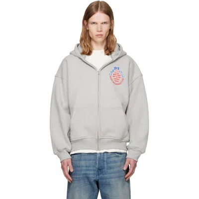 Rhude Automobile Club Logo-print Zip-up Hoodie In Gray