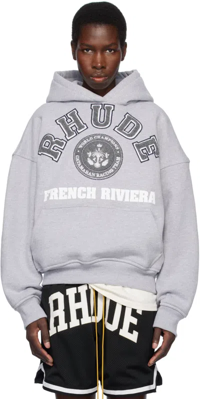 Rhude Gray ' French Riviera' Patch Hoodie In 3048 Heather Gray