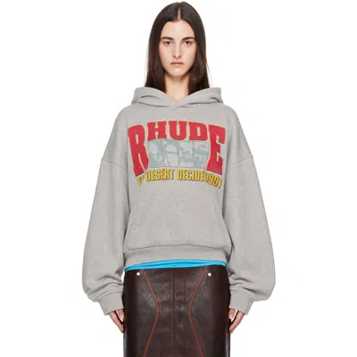 Rhude Gray 'the Desert Decides' Hoodie In 8615heather Grey / R