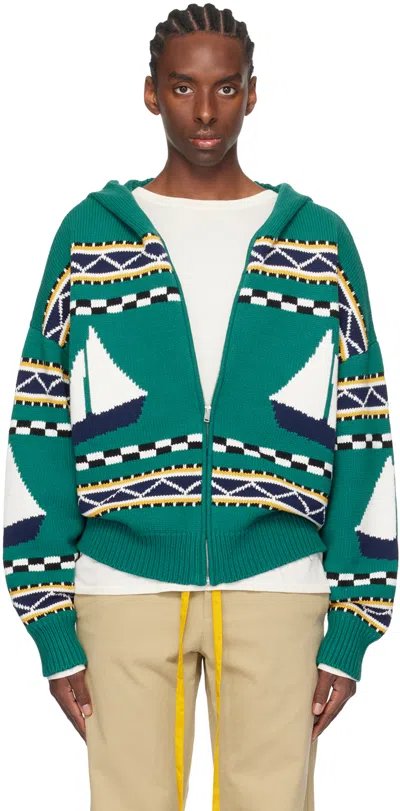 Rhude Green Bateau Hoodie In Emerald Creme Navy