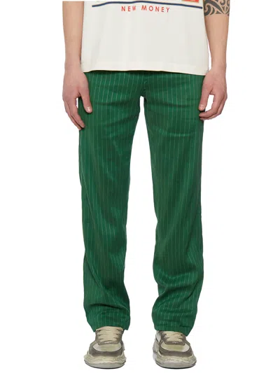 Rhude Green Linen Trousers With Elastic Waist And Drawstring For Men