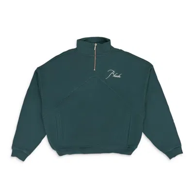 Rhude Script-logo Quarter-zip Sweatshirt In Green