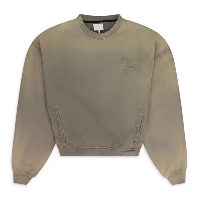 Rhude Green Script Logo Sunfaded Crewneck In Brown