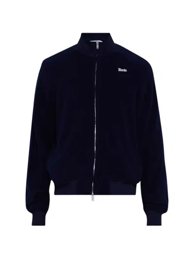 Rhude Hamptons Towel Full-zip Sweater In Blue