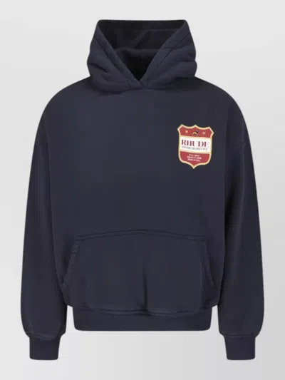 Rhude Hooded Sweatshirt Relaxed Fit Kangaroo Pocket In Blue