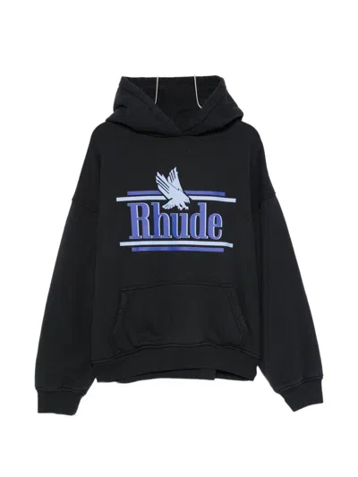 Rhude Hooded Sweatshirt With Kangaroo Pocket And Logo Print In Black