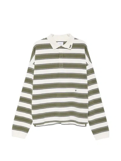 Rhude Horizontal-stripe Long-sleeve Polo Shirt In Green