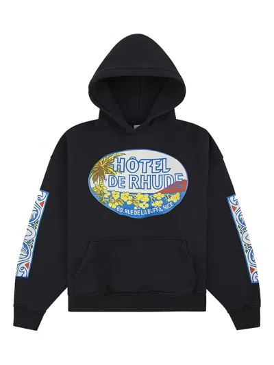 Rhude Hotel Graphic-print Hoodie In Black
