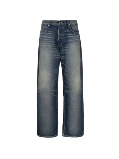 Rhude Indigo Blue Distressed Mid-rise Wide-leg Jeans For Men