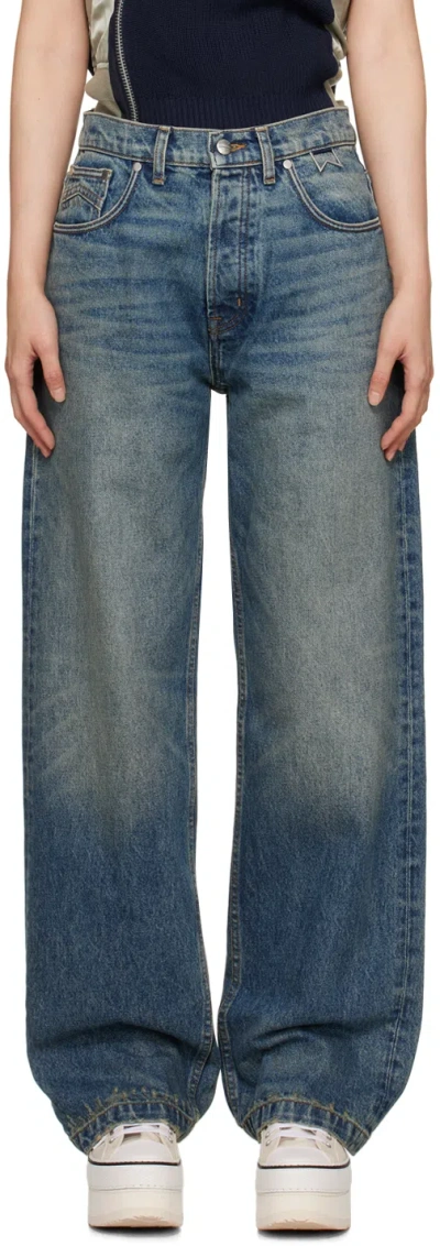 Rhude Indigo Wide-leg Jeans In 0032 Indigo