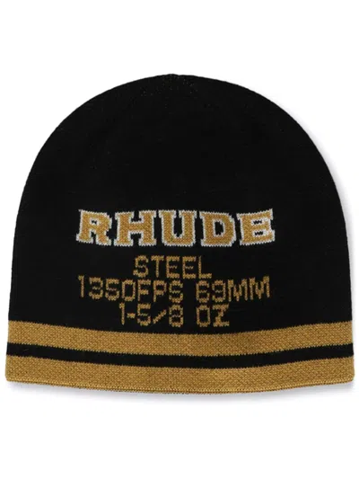 Rhude Intarsia-knit Logo Beanie In Black