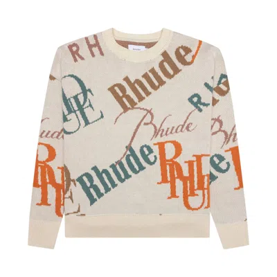 Pre-owned Rhude Jacquard Logo Knit Crewneck 'ivory/multicolor' In White