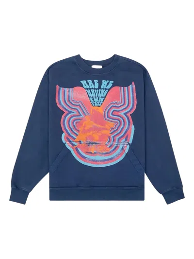 Rhude Kangaroo-pocket Graphic Sweatshirt In Blue