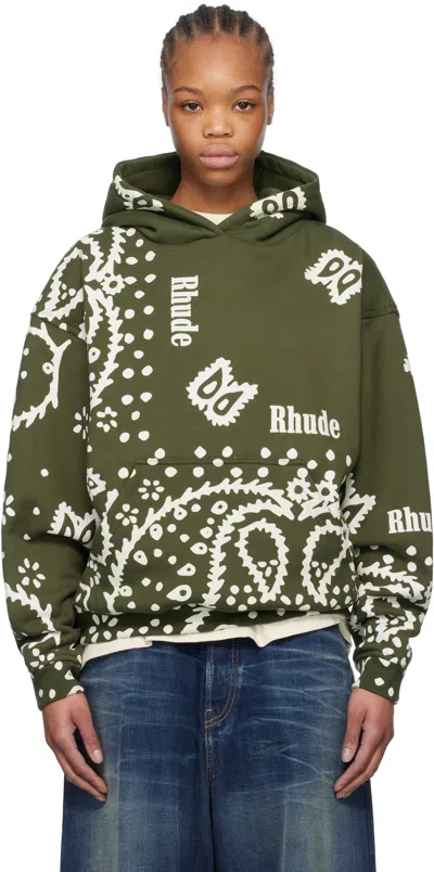 Rhude Khaki Bandana Print Hoodie In 0024 Olive