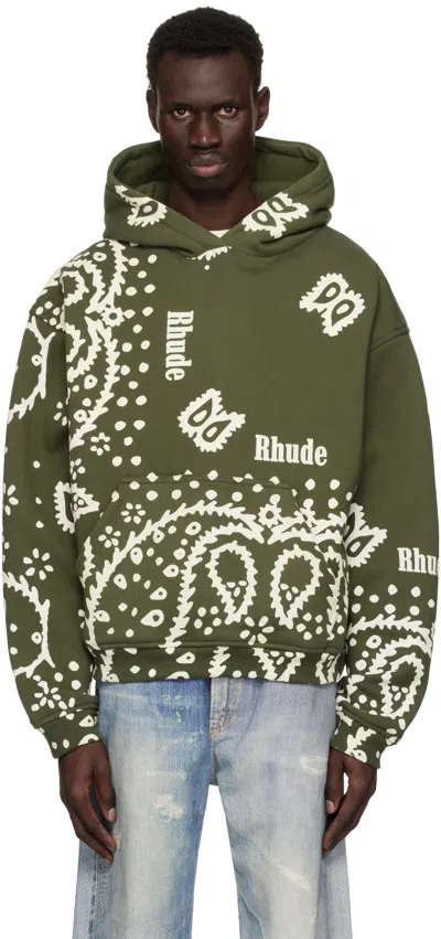 Rhude Khaki Bandana Print Hoodie In Olive