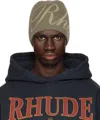 Rhude Khaki '' Script Knit Beanie In Brown/tan