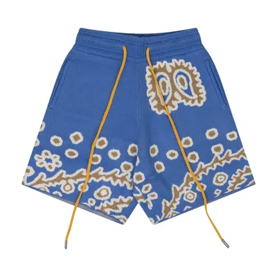 Pre-owned Rhude Knit Bandana Shorts 'blue' | Men's Size L