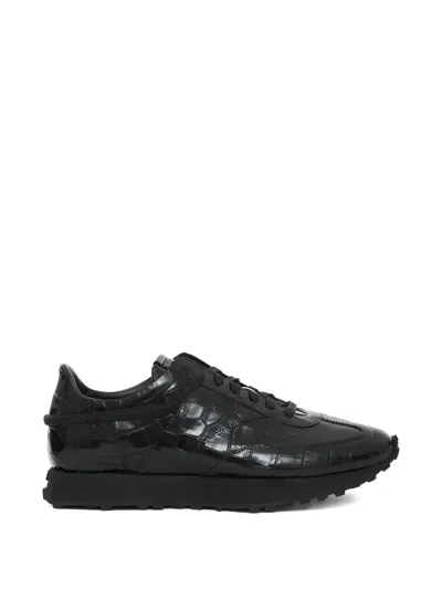 Rhude Lace-up Croc-embossed Sneakers In Black
