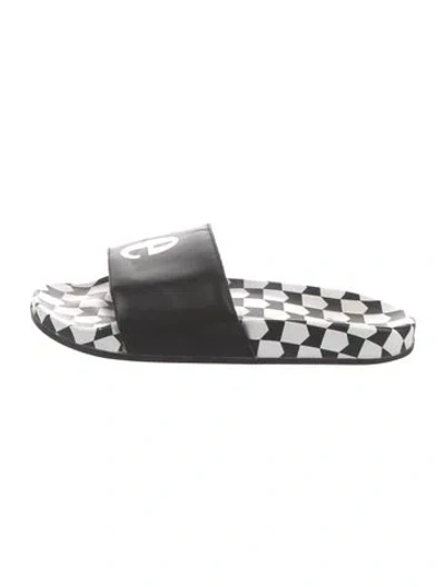 Pre-owned Rhude Leather Graphic Print Slides In Black