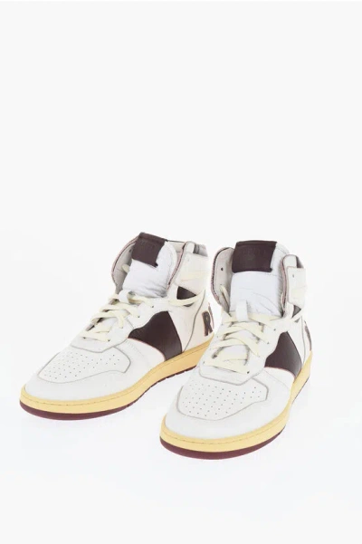 Rhude Leather High Top Sneaakers With Patch Logo