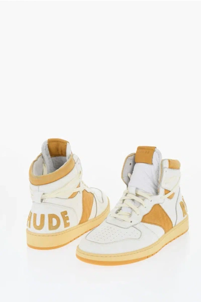 Rhude Leather High-top Sneakers With Suede Logo
