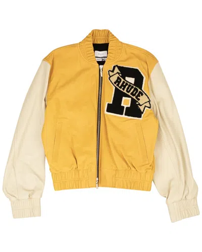 Rhude Logo-appliqué Bomber Jacket In Yellow