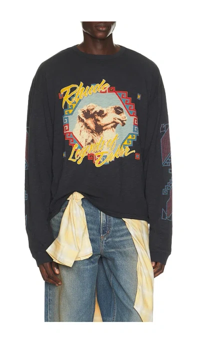 Rhude Legends Of Dakar Long Sleeve Slub Tee In Animal Print