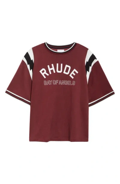 Rhude Lightning Jersey Ringer T-shirt In Red/white 0129