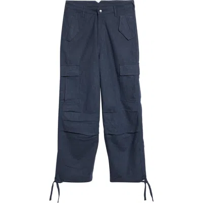 Rhude Linen Parachute Cargo Pants In Blue