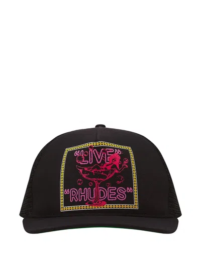 Rhude Live Graphic-print Trucker Hat In Black